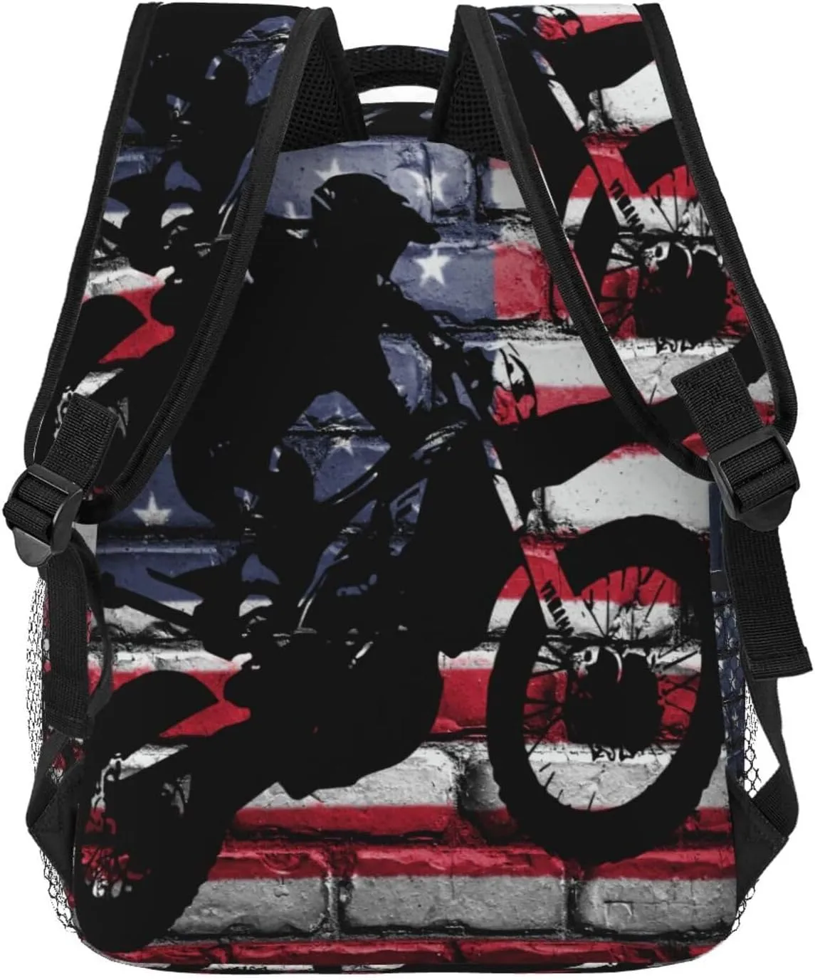 Motocross Dirt Bike American Flag Backpacks 15in Laptop Backpack Multipurpose Double Shoulder Bag For Men Women Gifts