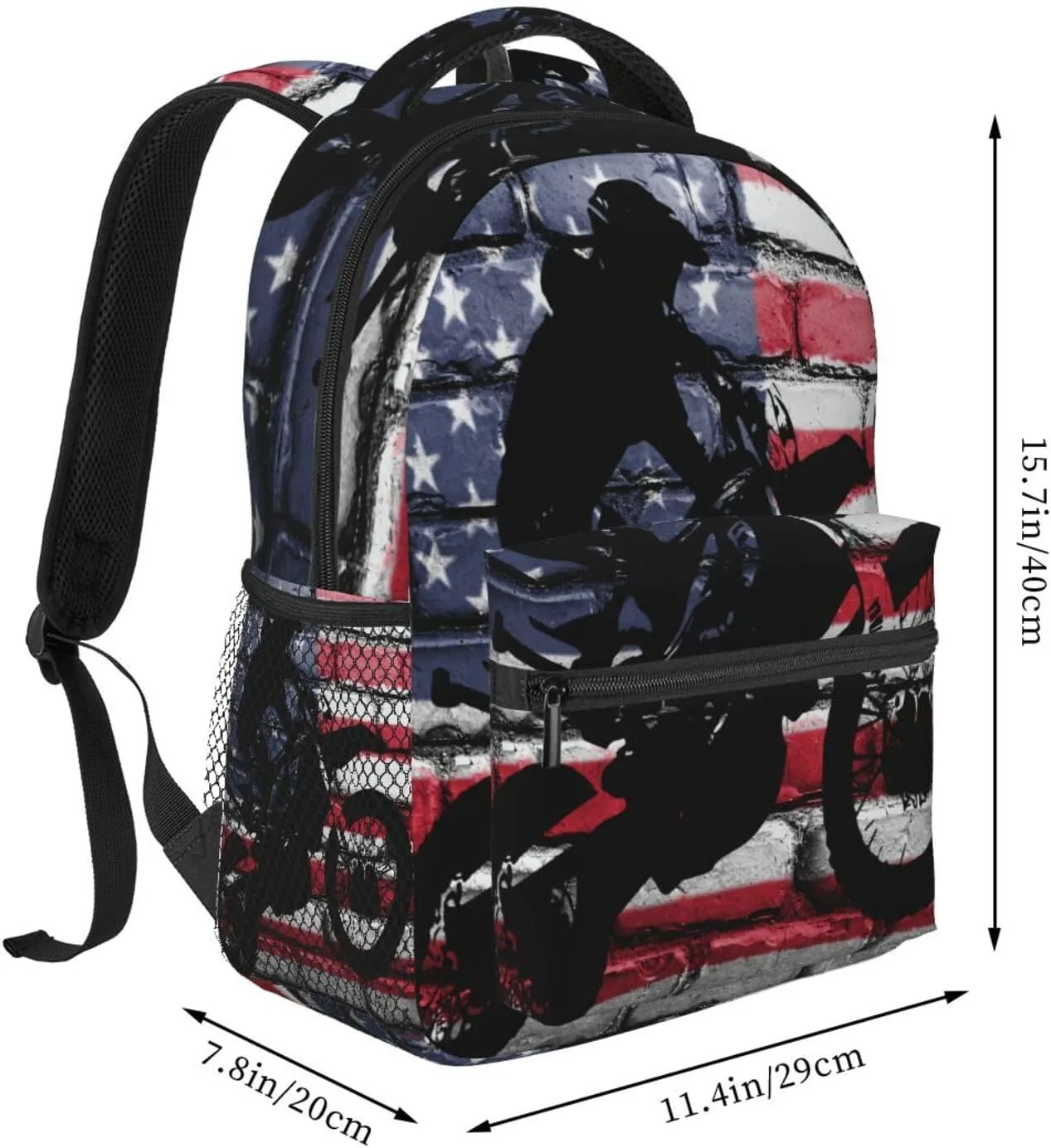 Motocross Dirt Bike American Flag Backpacks 15in Laptop Backpack Multipurpose Double Shoulder Bag For Men Women Gifts