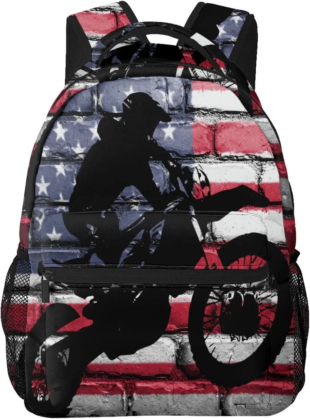 Motocross Dirt Bike American Flag Backpacks 15in Laptop Backpack Multipurpose Double Shoulder Bag For Men Women Gifts