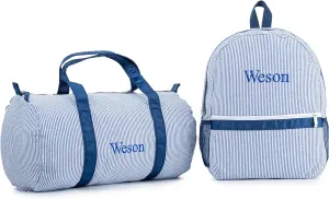 MT WORLD Daycare Backpacks and Travel Duffel Bags Set,Personalized Seersucker Backpacks Overnight Bags,Travel Daypack with Weekender Bag,Overnight Daycare Bag