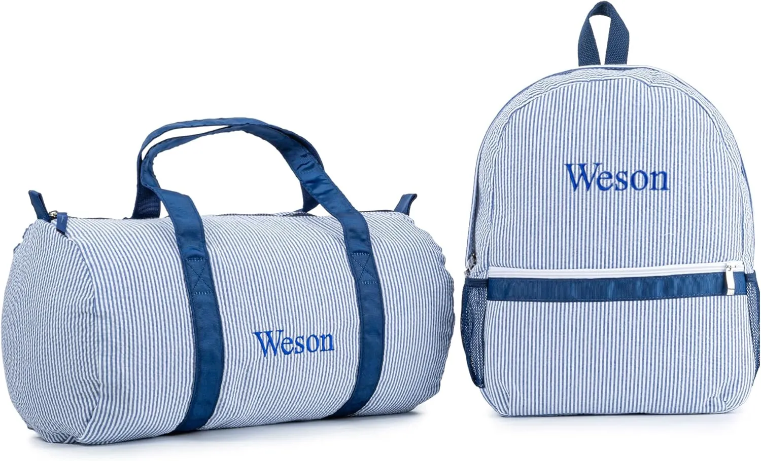 MT WORLD Daycare Backpacks and Travel Duffel Bags Set,Personalized Seersucker Backpacks Overnight Bags,Travel Daypack with Weekender Bag,Overnight Daycare Bag