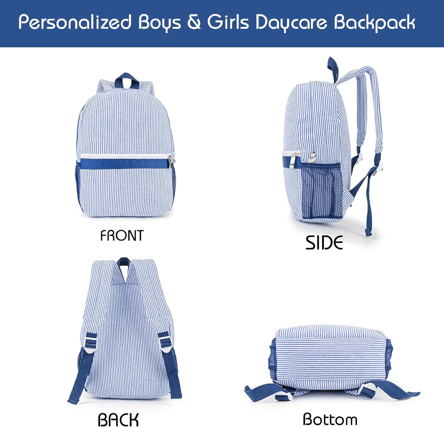 MT WORLD Daycare Backpacks and Travel Duffel Bags Set,Personalized Seersucker Backpacks Overnight Bags,Travel Daypack with Weekender Bag,Overnight Daycare Bag