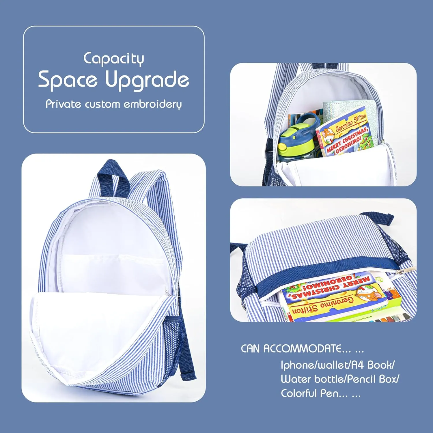 MT WORLD Daycare Backpacks and Travel Duffel Bags Set,Personalized Seersucker Backpacks Overnight Bags,Travel Daypack with Weekender Bag,Overnight Daycare Bag