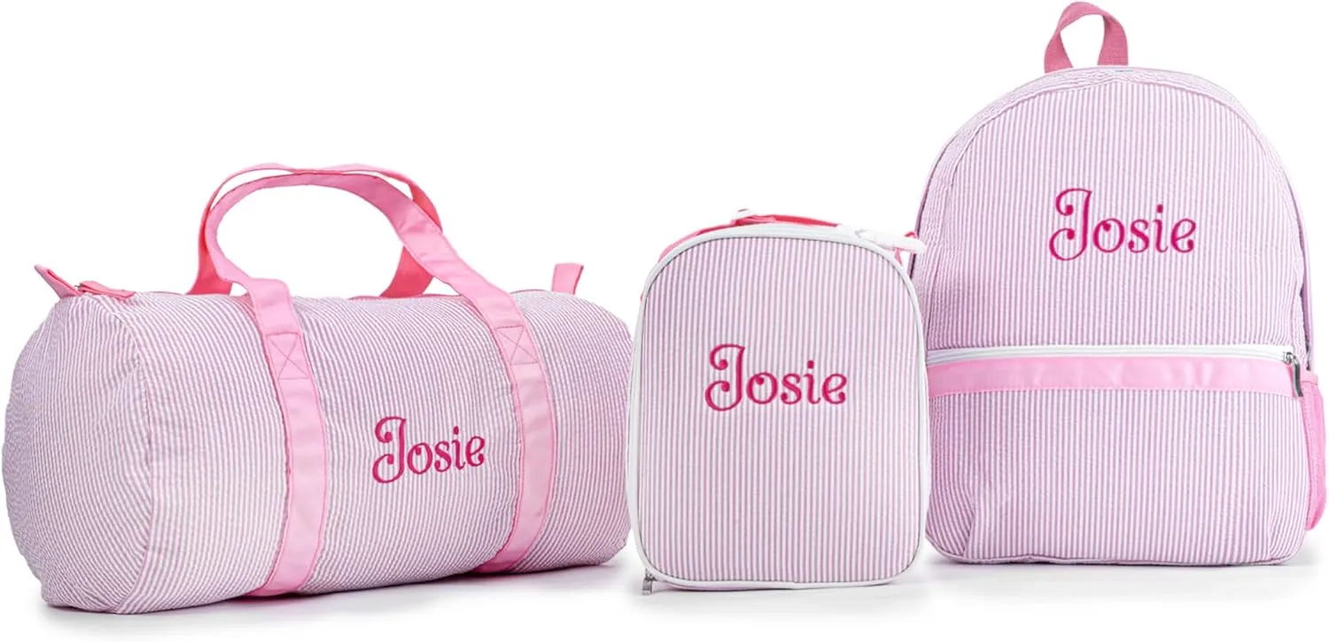 MT WORLD Kids' Backpacks Set Personalized Backpacks with Lunchboxes and Travel Duffel Bag Seersucker Kids Backpacks with Lunch Bag and Overnight Bag Toddler Bookbag and Travel Bag for Girls Boy
