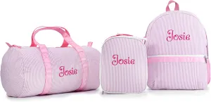 MT WORLD Kids' Backpacks Set Personalized Backpacks with Lunchboxes and Travel Duffel Bag Seersucker Kids Backpacks with Lunch Bag and Overnight Bag Toddler Bookbag and Travel Bag for Girls Boy