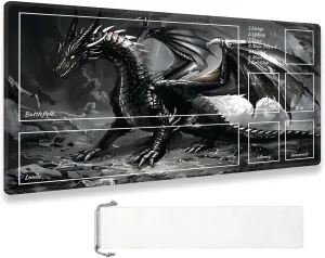 MTG Playmat TCG Ultrapro Playmats with Magic Zones, 28x16 inch Trading Card Game and Anime Enthusiasts, Non-Slip Protects Cards Larger Gaming Area, Multipurpose Artistic Mat(Black Fantastic Dragon)