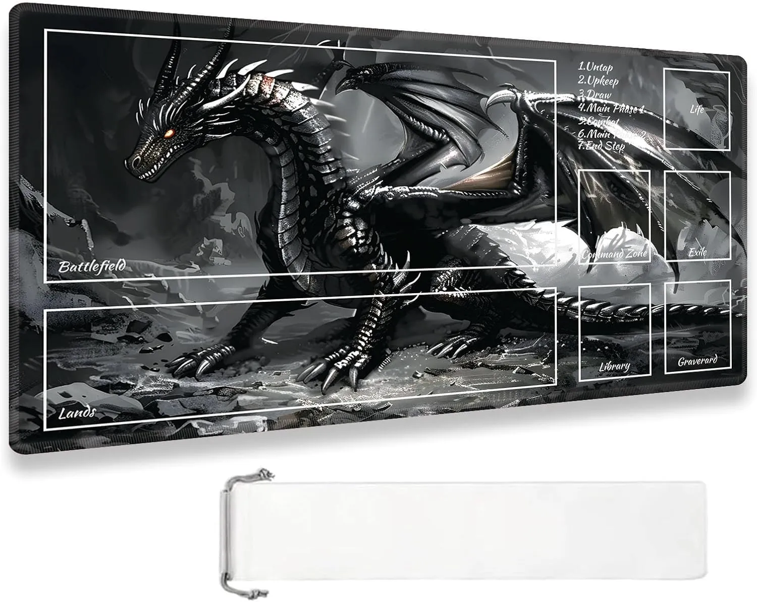 MTG Playmat TCG Ultrapro Playmats with Magic Zones, 28x16 inch Trading Card Game and Anime Enthusiasts, Non-Slip Protects Cards Larger Gaming Area, Multipurpose Artistic Mat(Black Fantastic Dragon)