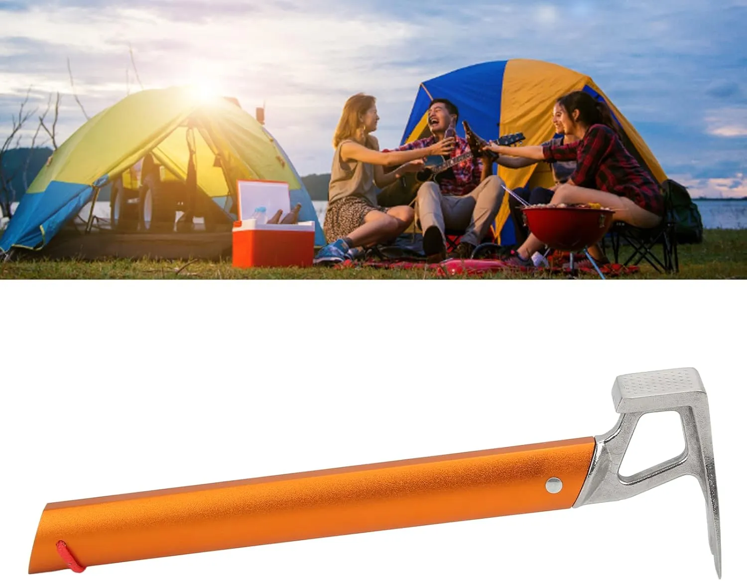 Multifunctional Outdoor Camping Tent Peg Hammer, Impact Stakes Nail Puller, Lightweight and to Carry for Backpacking Hiking and Other Outdoor Activities (Orange)