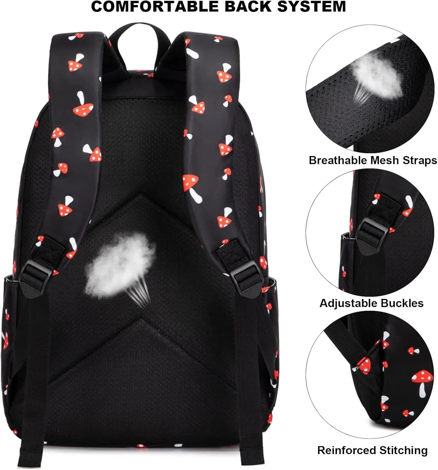 Mushroom School Backpack for Girls Womens, School Bags Collge Bookbags Laptop Backpacks for Kids Teens Adults