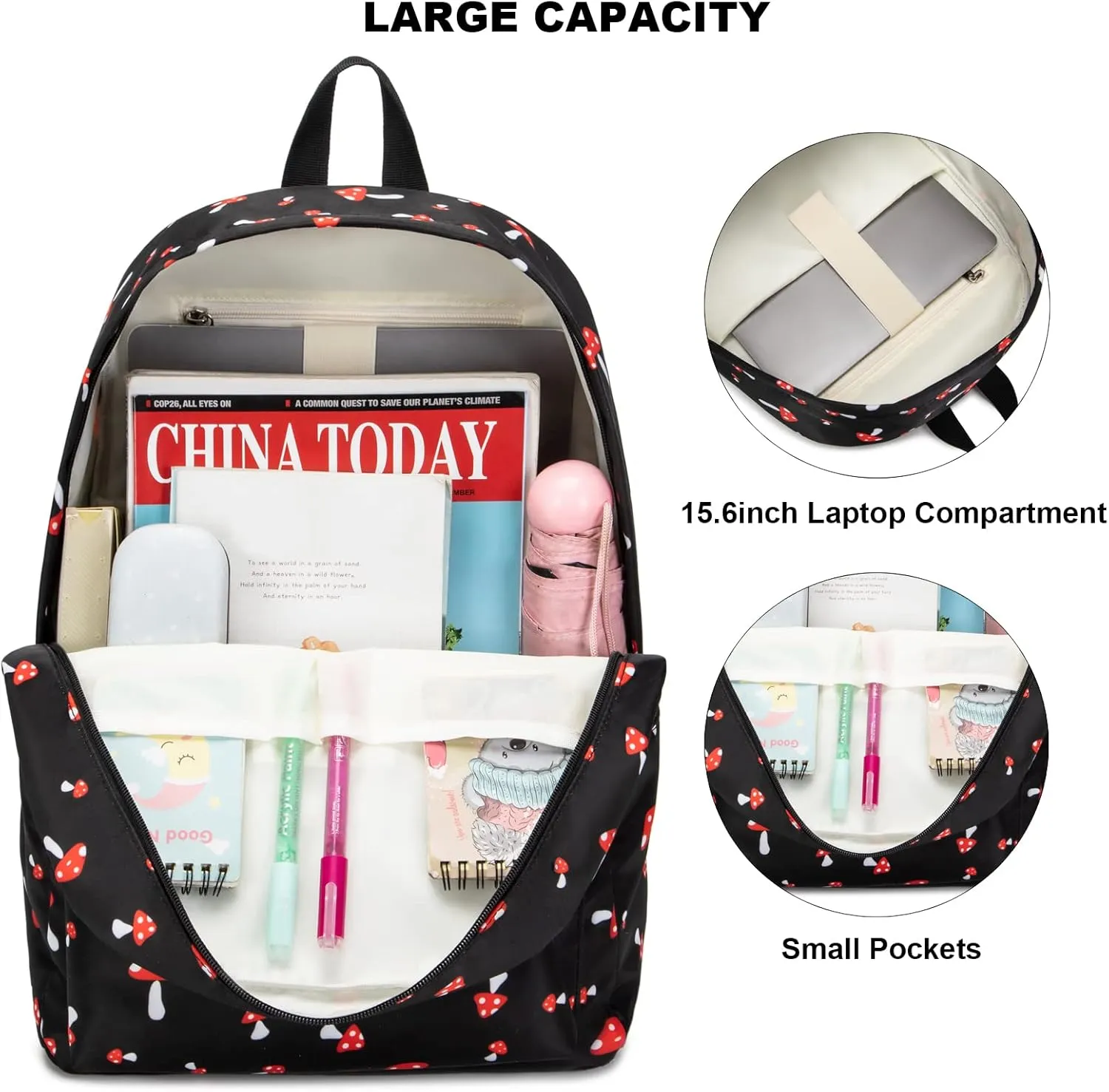 Mushroom School Backpack for Girls Womens, School Bags Collge Bookbags Laptop Backpacks for Kids Teens Adults