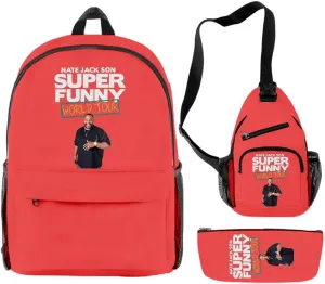 Nate Jackson World Tour Backpack 3 Pieces Sets Cosplay 3D Crossbody Bag Fashion Travel Bag (Red)