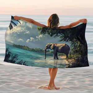 Nature Elephant Beach Towel Ocean Scene Quick Dry Absorbent Soft Sand Free Lightweight Travel Picnic Essentials 62x31 Inch