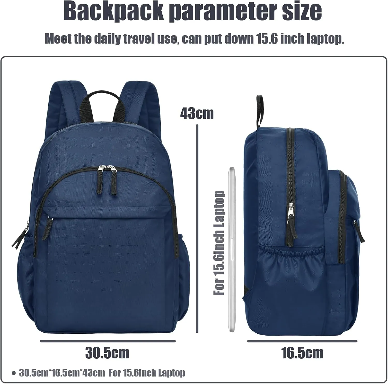 Navy Blue Backpack for School, College, High, Middle School,Water Resistant Bookbag for Teens, Basic Backpack for Daily, Travel, Work, Business Laptop Backpack for Men Women (Navy)