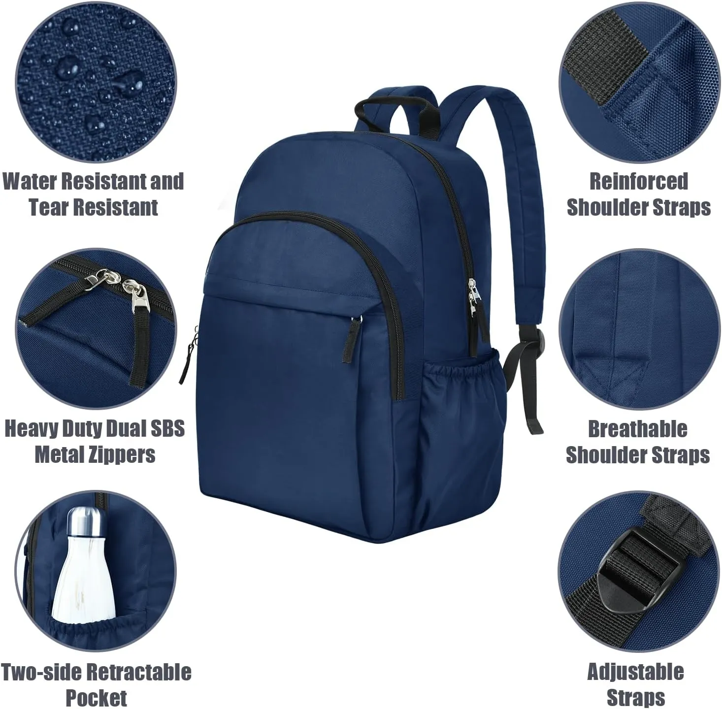 Navy Blue Backpack for School, College, High, Middle School,Water Resistant Bookbag for Teens, Basic Backpack for Daily, Travel, Work, Business Laptop Backpack for Men Women (Navy)