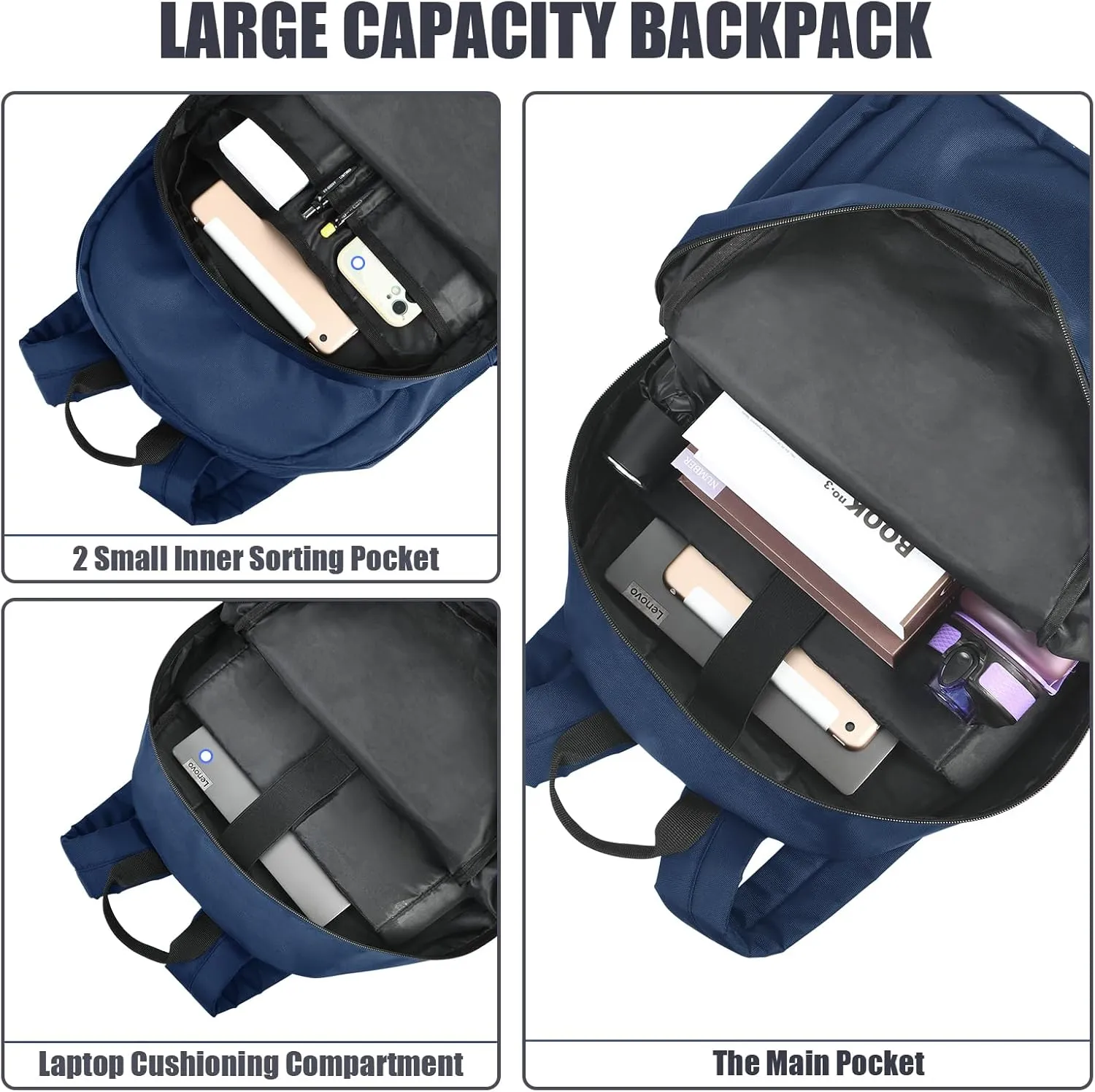 Navy Blue Backpack for School, College, High, Middle School,Water Resistant Bookbag for Teens, Basic Backpack for Daily, Travel, Work, Business Laptop Backpack for Men Women (Navy)