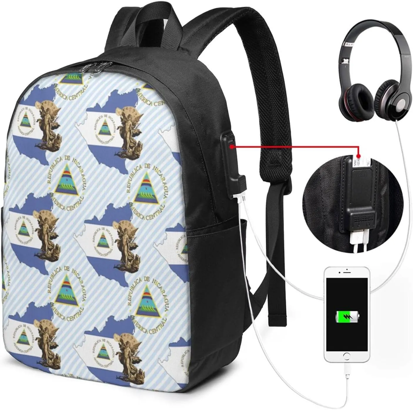 Nicaragua Flag Map St Michael the Archangel Angel Laptop Backpacks Travel Backpack Casual Business Daypack Sport Rucksack Computer Bag Fits up to 17 Inch Notebook with USB Port