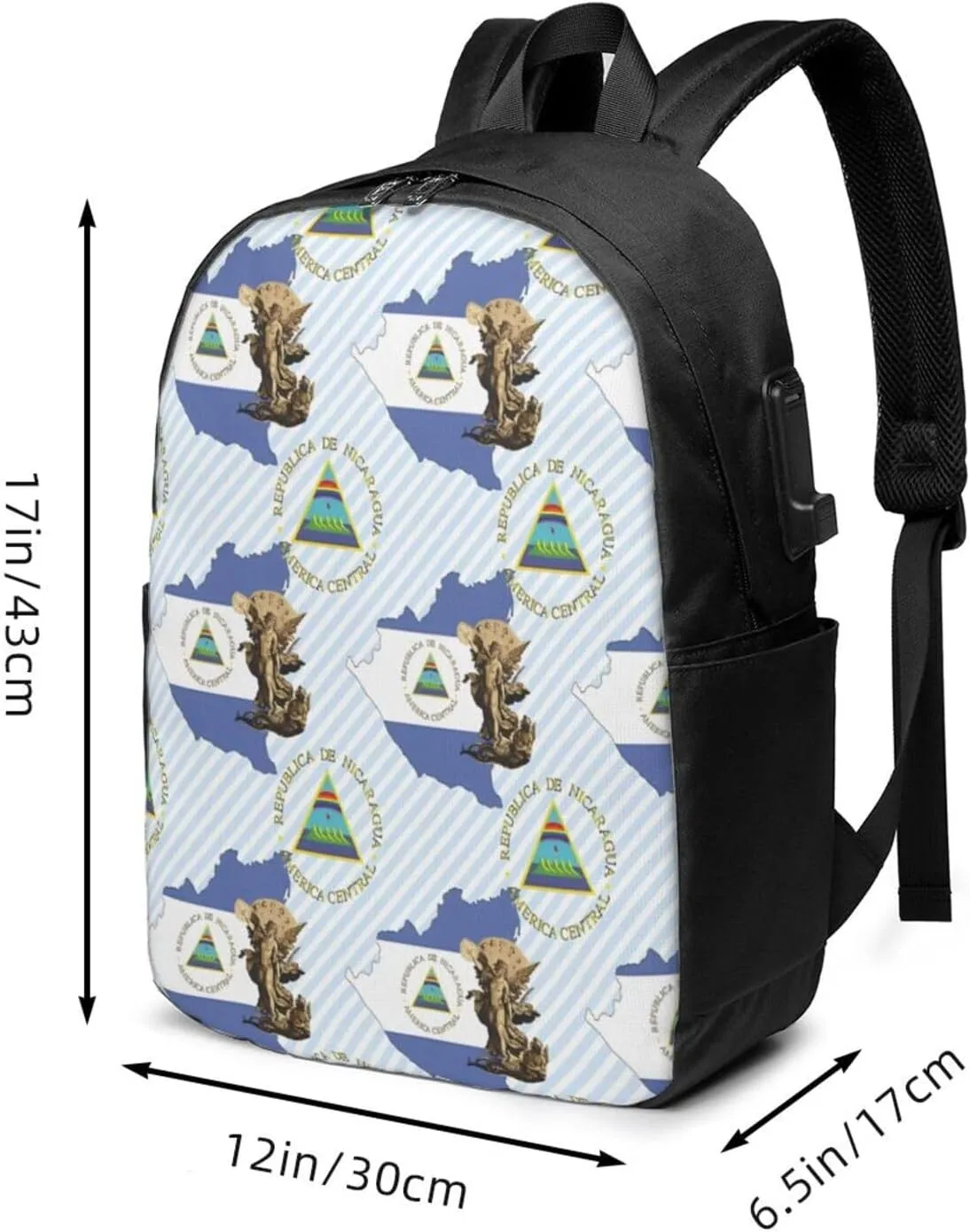Nicaragua Flag Map St Michael the Archangel Angel Laptop Backpacks Travel Backpack Casual Business Daypack Sport Rucksack Computer Bag Fits up to 17 Inch Notebook with USB Port