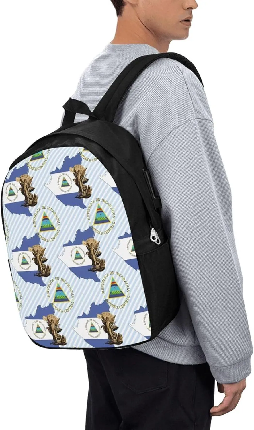 Nicaragua Flag Map St Michael the Archangel Angel Laptop Backpacks Travel Backpack Casual Business Daypack Sport Rucksack Computer Bag Fits up to 17 Inch Notebook with USB Port