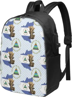 Nicaragua Flag Map St Michael the Archangel Angel Laptop Backpacks Travel Backpack Casual Business Daypack Sport Rucksack Computer Bag Fits up to 17 Inch Notebook with USB Port