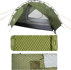 Night Cat Backpacking Tents 2 Persons with Wearable Sleeping Bag and Inflatable Sleeping Pad