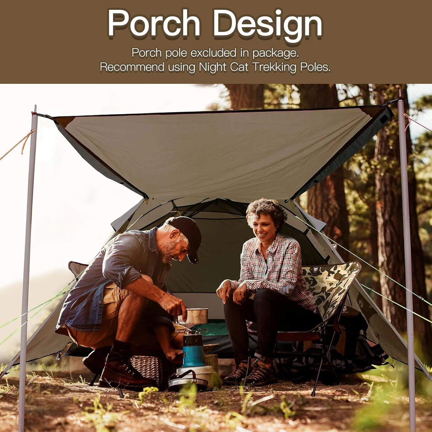 Night Cat Camping Tent 2 3 Persons with Porch Family Backpacking Tent Double Layers Waterproof Easy Clip Setup 7x6x4.3ft Porch Pole Not Inlcuded