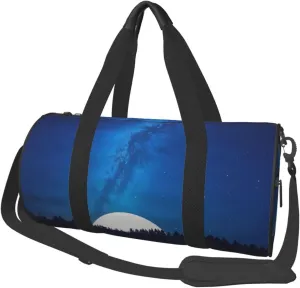 Night Sky (1) Print Round Large Capacity Travel Luggage Bags,Men's and Women's Hand-Held Travel Clothing Bags