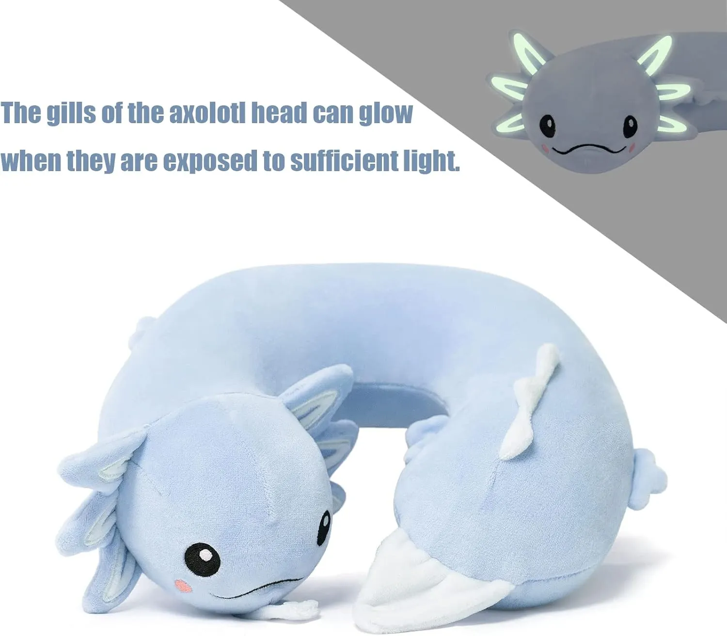 Niuniu Daddy Axolotl Neck Pillow for Traveling, Memory Foam Cervical Travel Neck Support Pillows Portable for Airplane Car Sleep, Long Trip Age 8  Children with Boys Girls Including Adults
