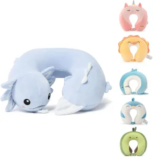 Niuniu Daddy Axolotl Neck Pillow for Traveling, Memory Foam Cervical Travel Neck Support Pillows Portable for Airplane Car Sleep, Long Trip Age 8  Children with Boys Girls Including Adults