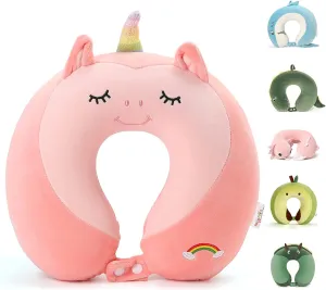 Niuniu Daddy Neck Pillow for Traveling, Pure Memory Foam Travel Neck Support Pillows for Airplane, Car Headrest Sleep - Age 8  Children Kids Including Adults - Unicorn Travel Pillow