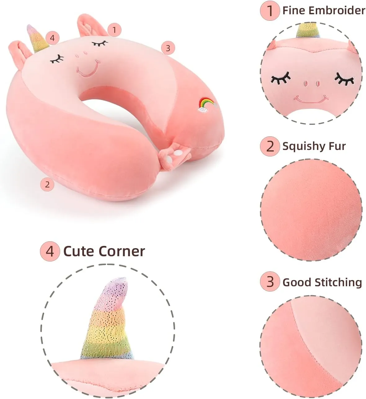 Niuniu Daddy Neck Pillow for Traveling, Pure Memory Foam Travel Neck Support Pillows for Airplane, Car Headrest Sleep - Age 8  Children Kids Including Adults - Unicorn Travel Pillow