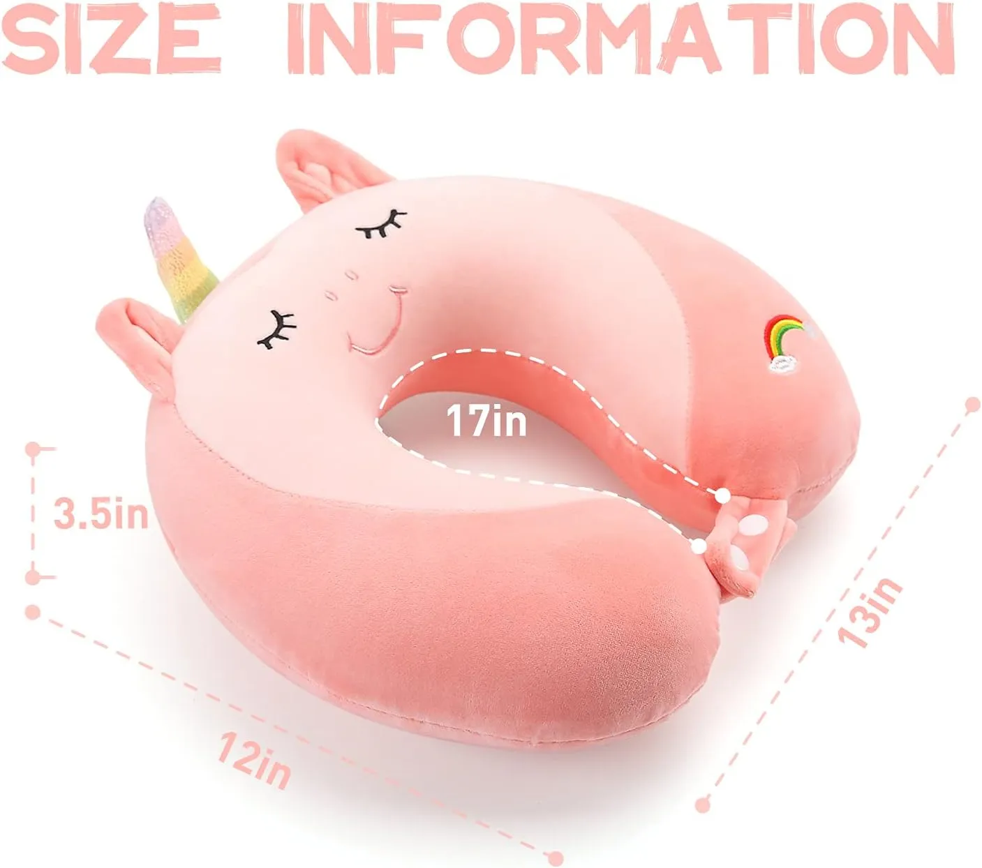 Niuniu Daddy Neck Pillow for Traveling, Pure Memory Foam Travel Neck Support Pillows for Airplane, Car Headrest Sleep - Age 8  Children Kids Including Adults - Unicorn Travel Pillow