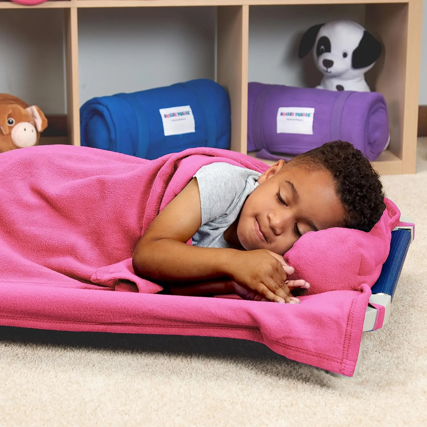 Northwest Rollee Pollee Nap Sac Roll-Up Toddler Blanket with Attached Pillow – Soft Fleece Preschool Nap Mat for Daycare or Travel – Machine Washable – Pink