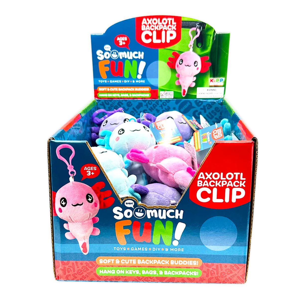 Novelty Brands - Axolotl Plush Backpack Clip - 24 Pieces Per Display