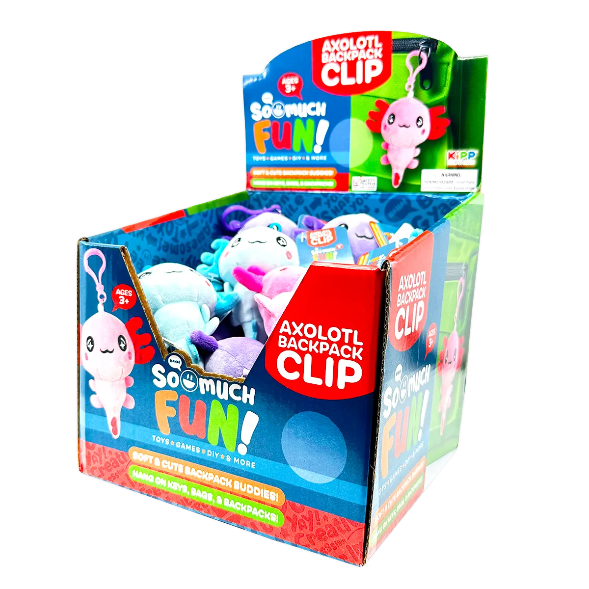 Novelty Brands - Axolotl Plush Backpack Clip - 24 Pieces Per Display
