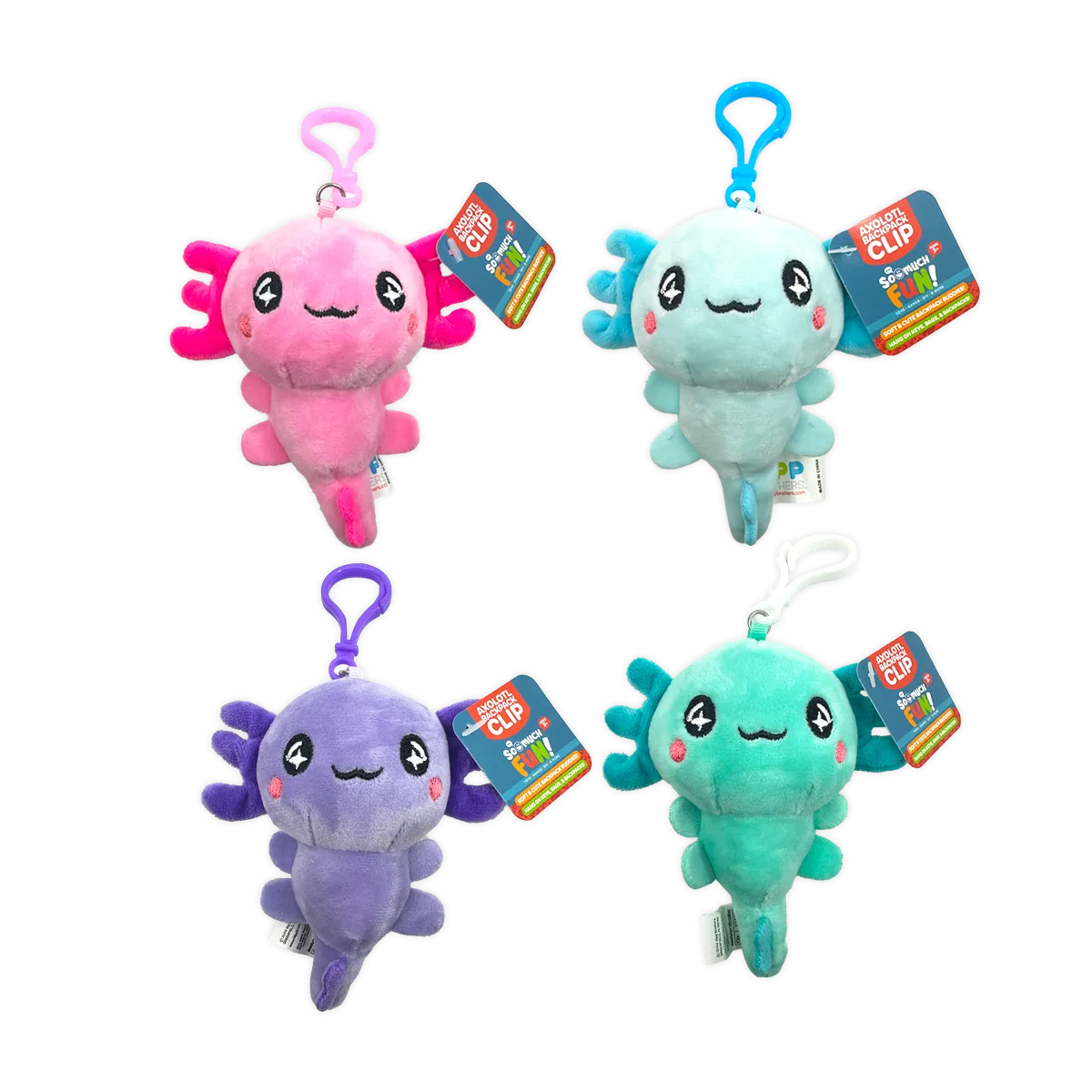 Novelty Brands - Axolotl Plush Backpack Clip - 24 Pieces Per Display