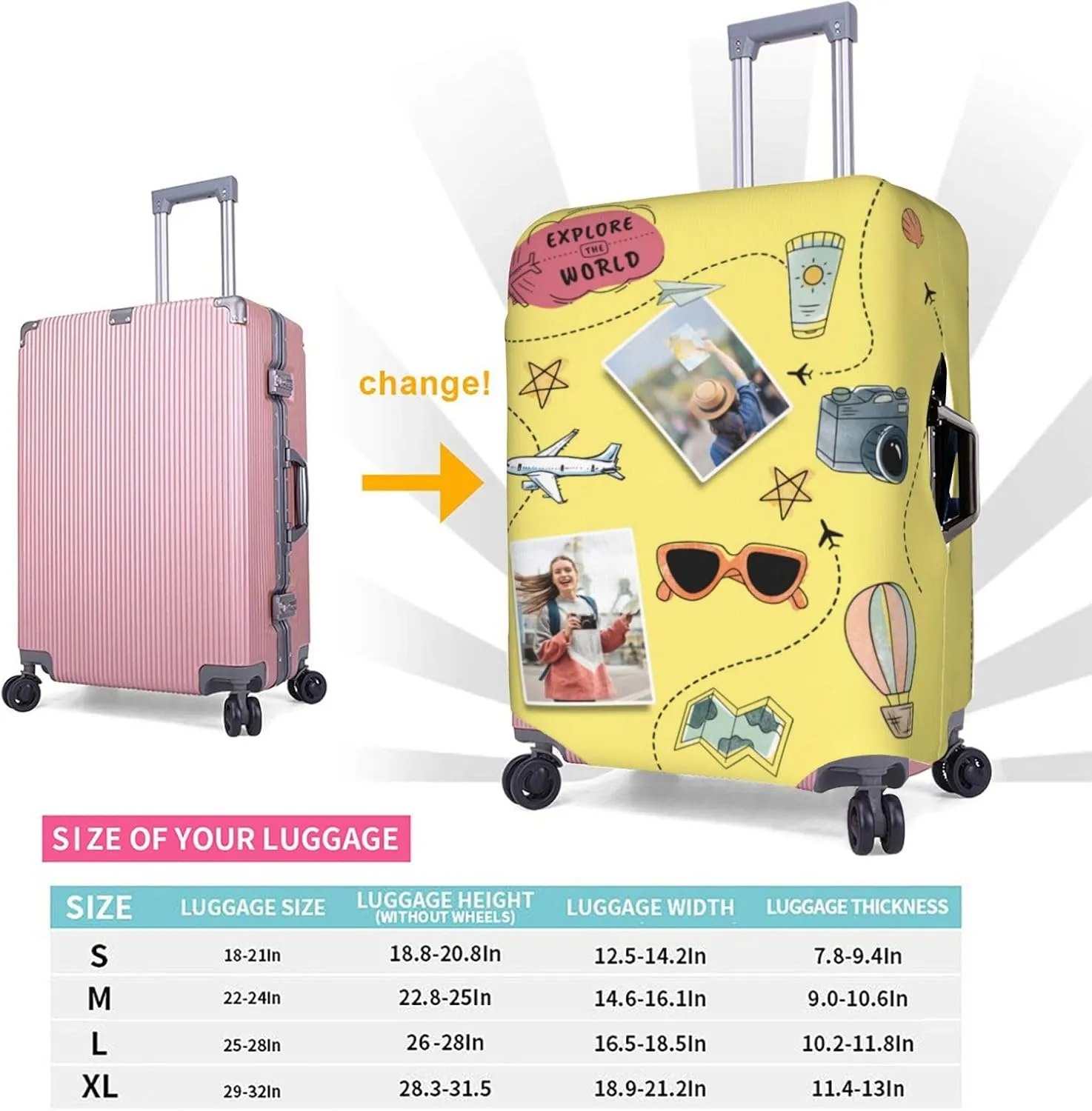 Nsipan Custom Luggage Cover with Collage Pictures Customizable Suitcase Cover Protector with Photo Customized Elastic Suitcase Protector Washable Anti-Scratch Luggage Sleeve
