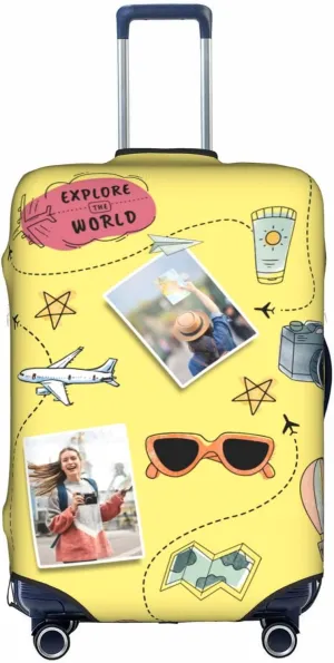 Nsipan Custom Luggage Cover with Collage Pictures Customizable Suitcase Cover Protector with Photo Customized Elastic Suitcase Protector Washable Anti-Scratch Luggage Sleeve