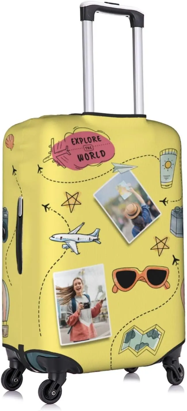 Nsipan Custom Luggage Cover with Collage Pictures Customizable Suitcase Cover Protector with Photo Customized Elastic Suitcase Protector Washable Anti-Scratch Luggage Sleeve