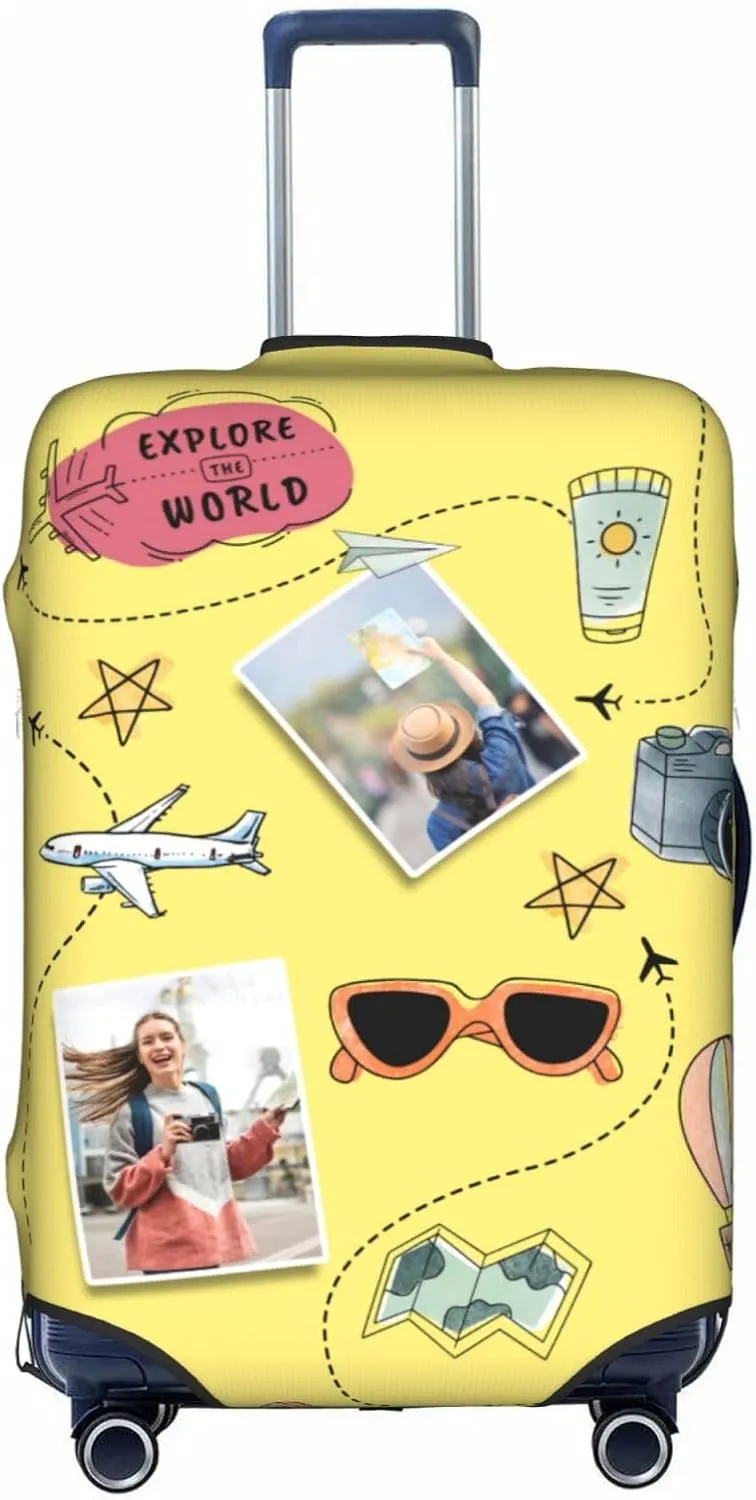 Nsipan Custom Luggage Cover with Collage Pictures Customizable Suitcase Cover Protector with Photo Customized Elastic Suitcase Protector Washable Anti-Scratch Luggage Sleeve