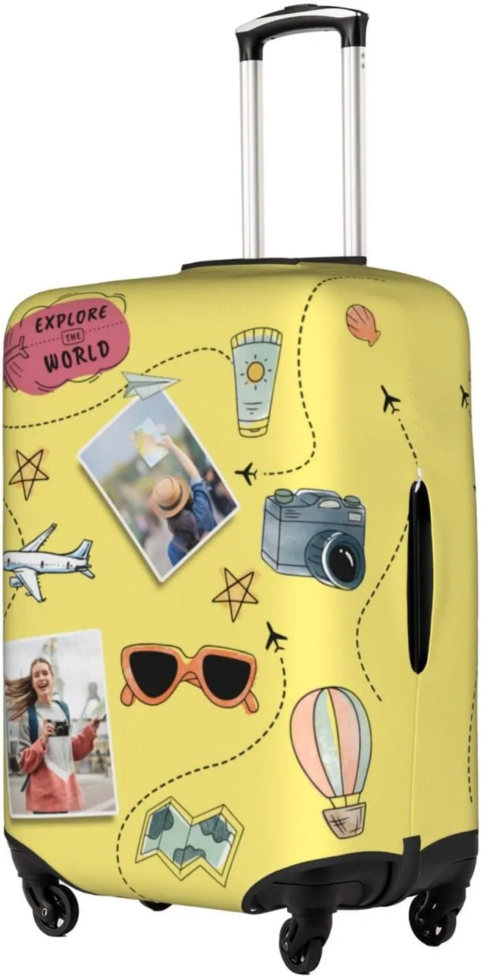 Nsipan Custom Luggage Cover with Collage Pictures Customizable Suitcase Cover Protector with Photo Customized Elastic Suitcase Protector Washable Anti-Scratch Luggage Sleeve