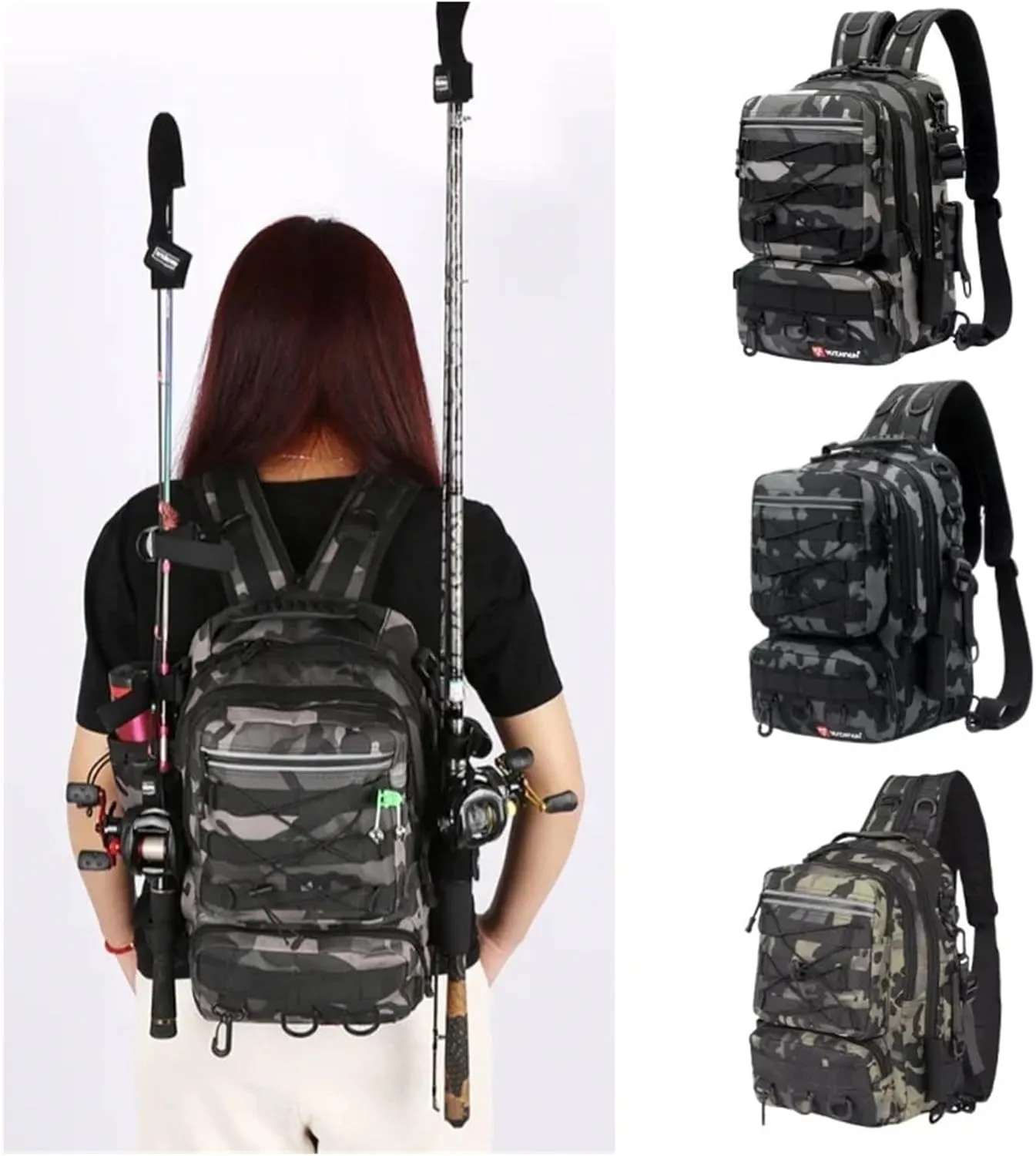 Nylon Waterproof Outdoor Sports Camping Hiking Trekking Fishing Hunting Backpack(Black)