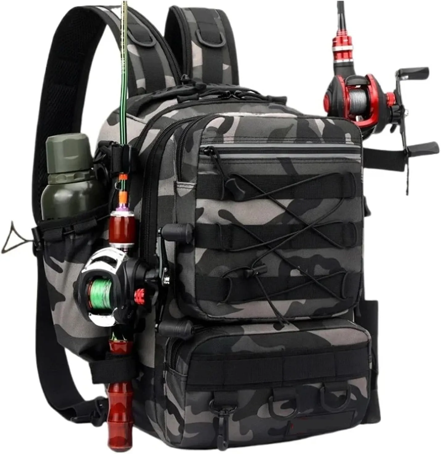 Nylon Waterproof Outdoor Sports Camping Hiking Trekking Fishing Hunting Backpack(Black)