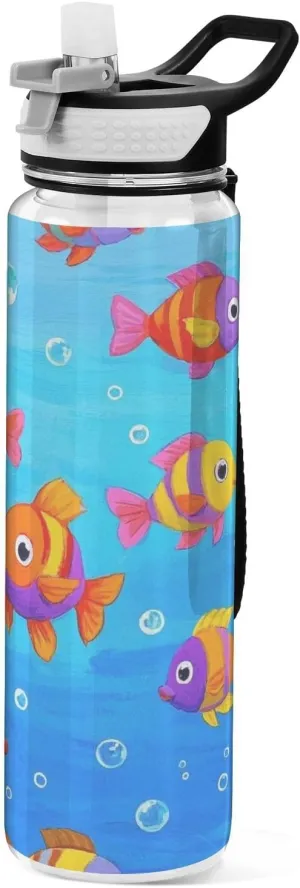 Ocean Animal Tropical Fish Blue Colorful Leakproof BPA Free Sports Water Bottle with Leak Proof Spout Lid Vacuum Insulated for School Boys Girls 20 oz botellitas para agua bendita