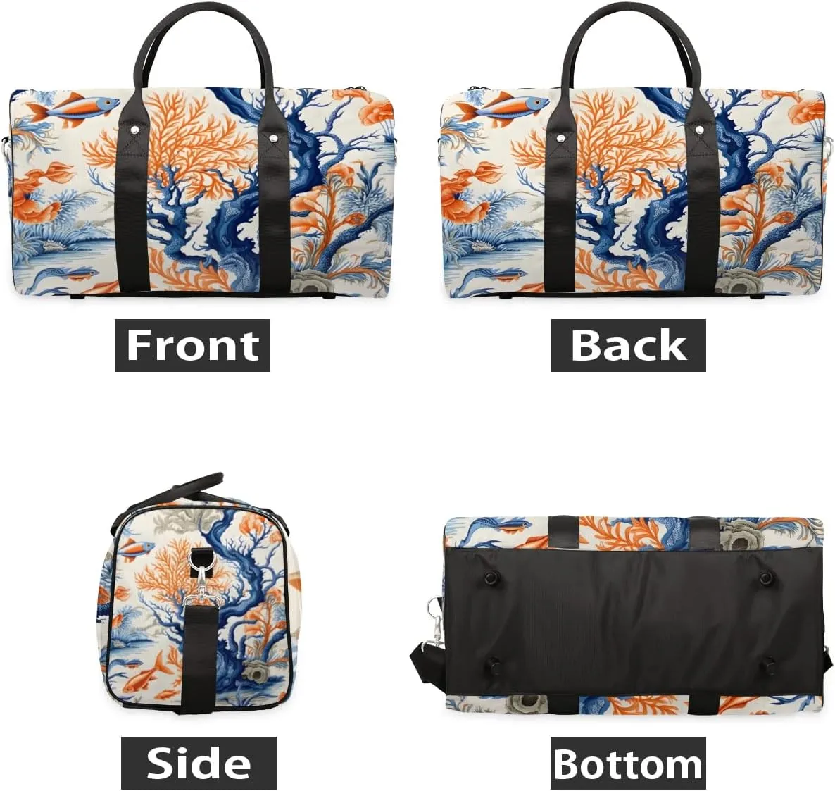 Ocean Fish Coral Foldable Lightweight Duffle Bag for Travel - Waterproof Carry On Bags for Airplanes, Travel Duffel Bags for Gym, Weekend
