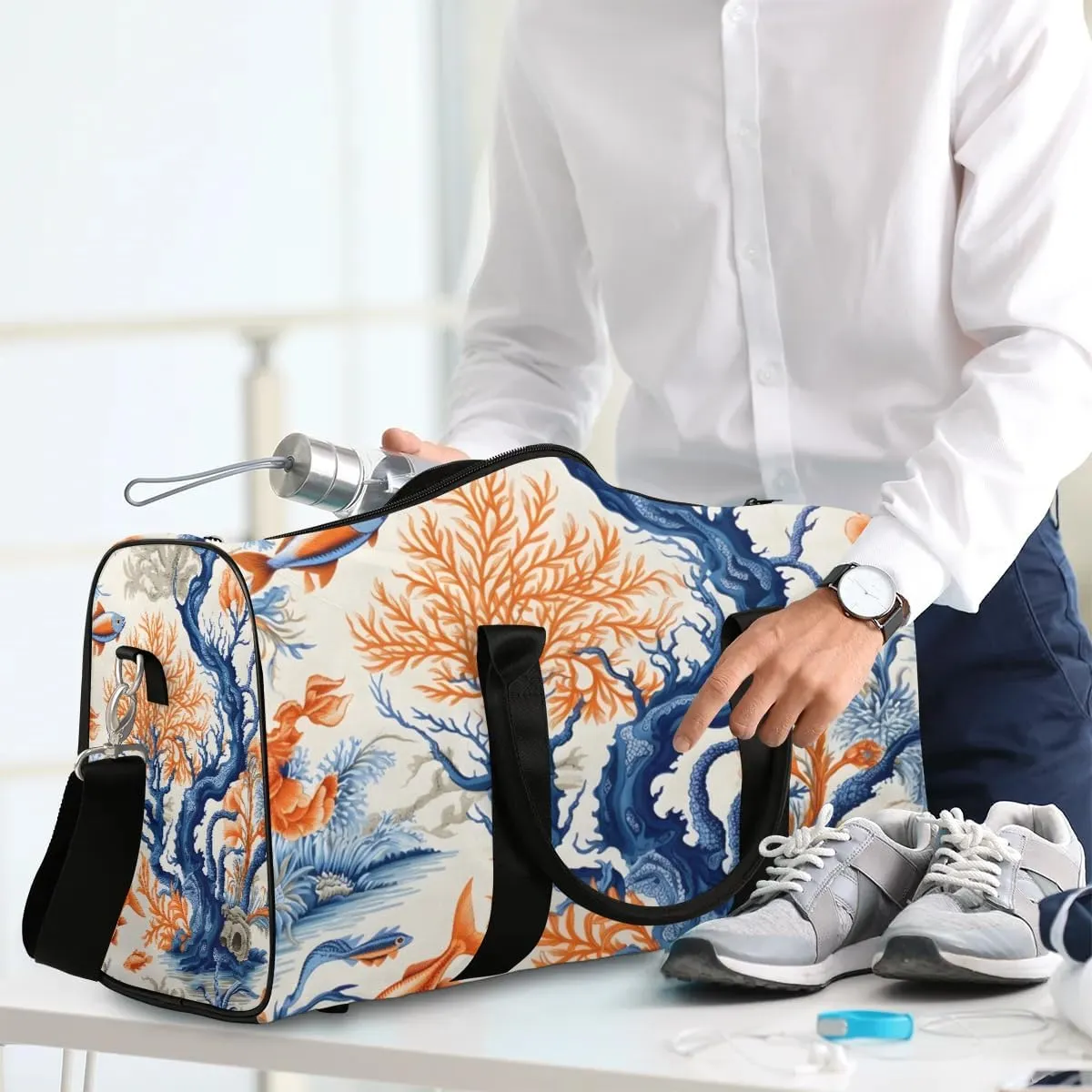 Ocean Fish Coral Foldable Lightweight Duffle Bag for Travel - Waterproof Carry On Bags for Airplanes, Travel Duffel Bags for Gym, Weekend
