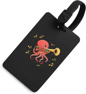 Octopus Playing Trombone Funny Luggage Tag Name ID Identify Suitcase Tags for Travel Bag Baggage Easy Identification