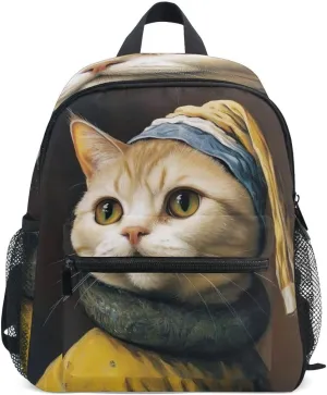 ODAWA Funny Cat Imitate Paintings Girls Backpack for Kids 6-8 Toddler Bookbag