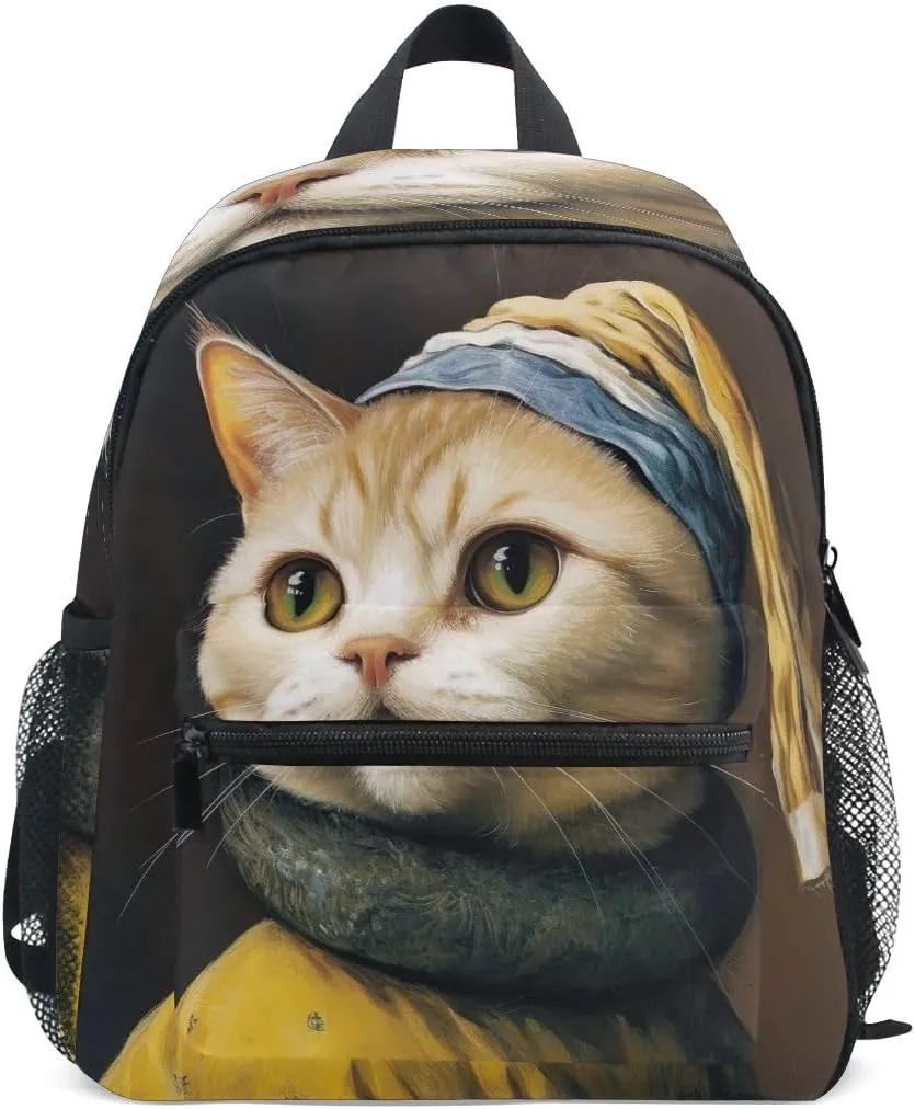 ODAWA Funny Cat Imitate Paintings Girls Backpack for Kids 6-8 Toddler Bookbag