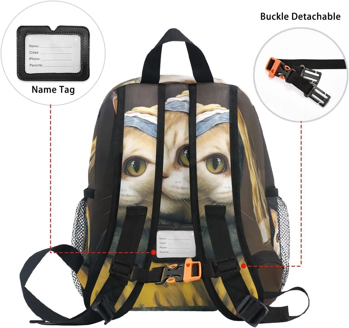 ODAWA Funny Cat Imitate Paintings Girls Backpack for Kids 6-8 Toddler Bookbag