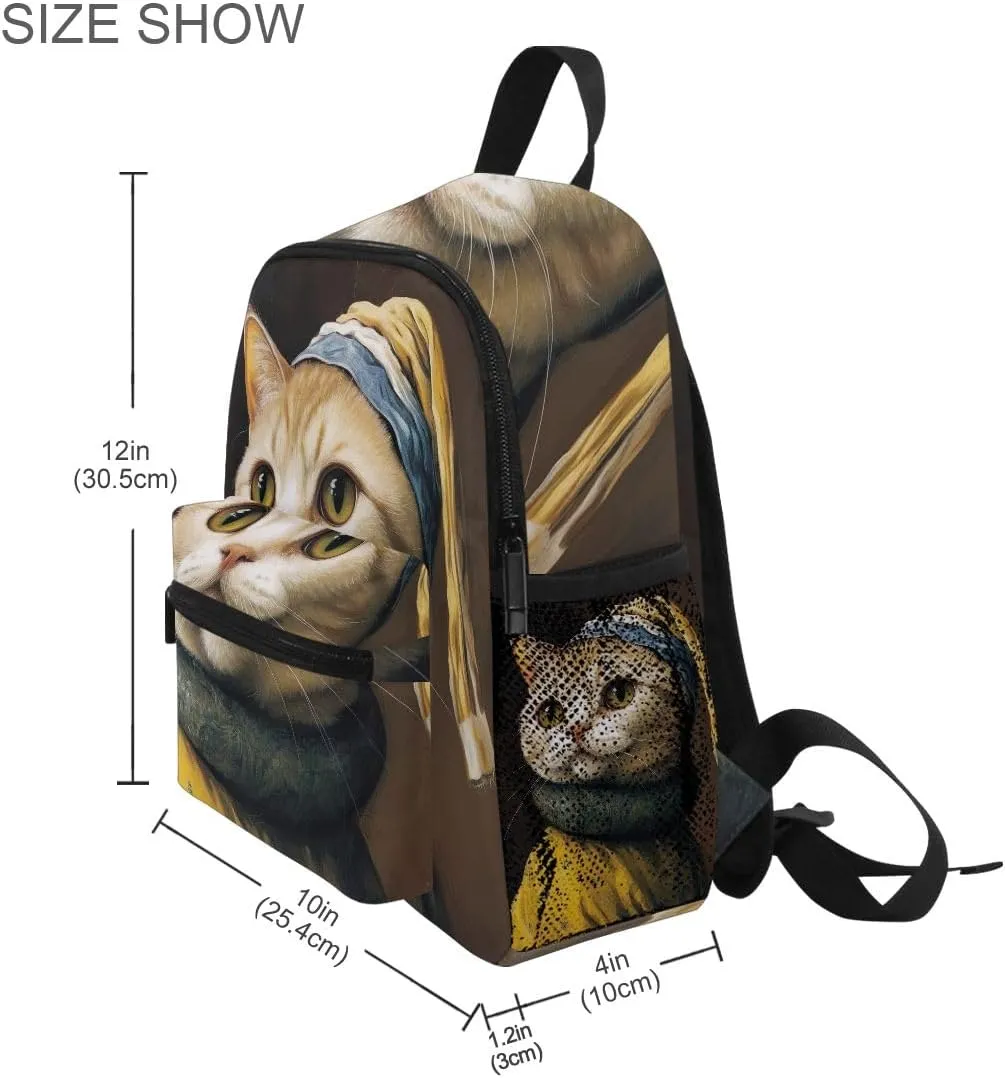 ODAWA Funny Cat Imitate Paintings Girls Backpack for Kids 6-8 Toddler Bookbag